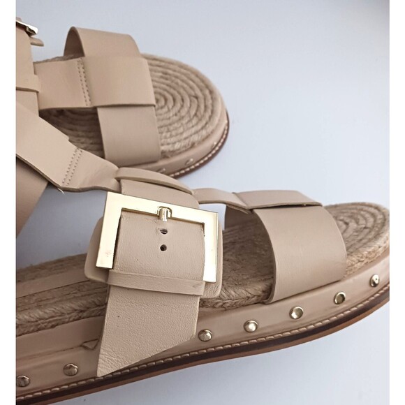 ASOS Designs Jukebox Beige Leather Gladiator Platform Chunky Big Buckle Sandal - Picture 11 of 14